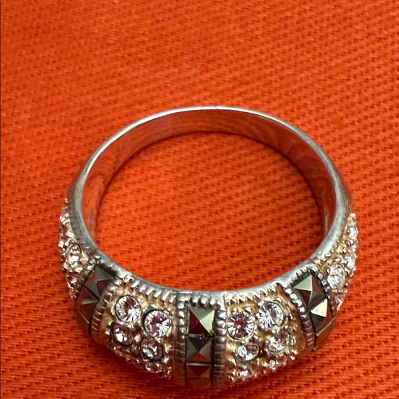 Sterling Silver Marcasite and Clear Rhinestone Dome Ring Size 10 - Picture 3 of 5